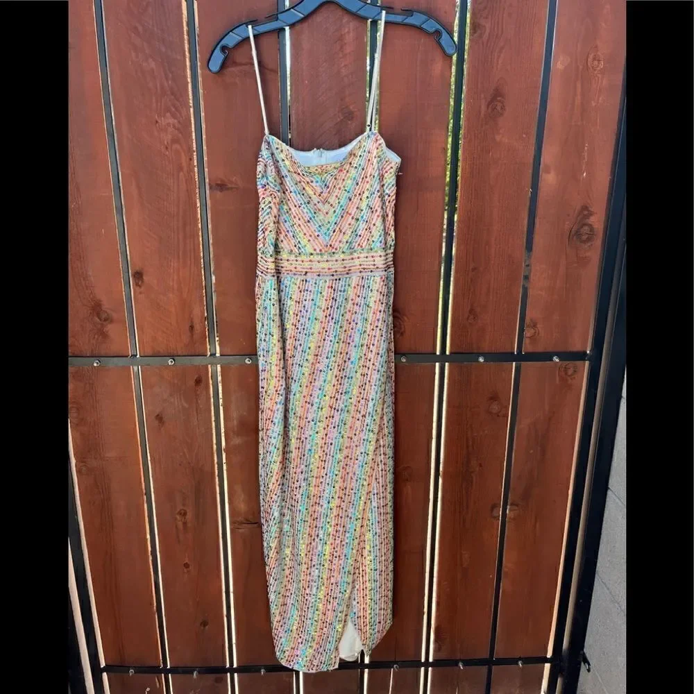 Revolve x SAYLOR Indiana Rainbow Sequin Cocktail Midi Dress in Multi Medium NEW